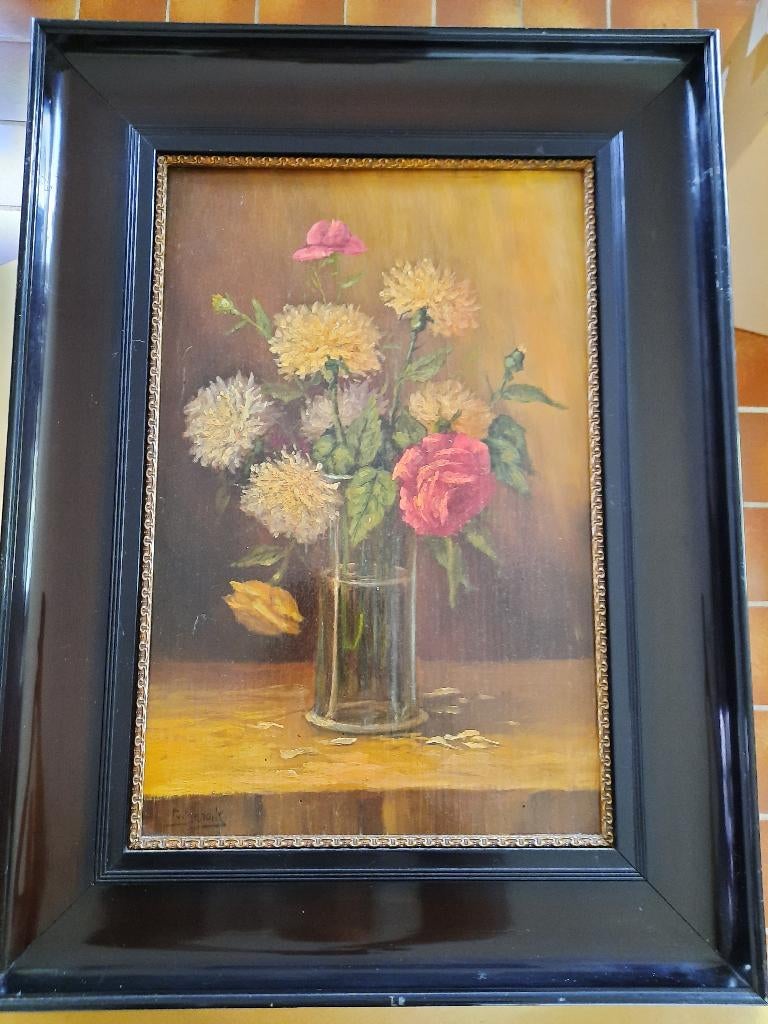 Olieschilderij P.v Schaik bloemen decor, Ophalen