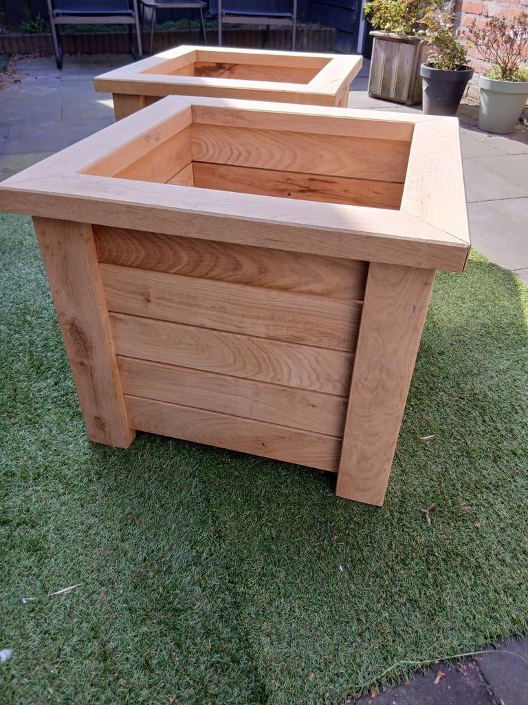 Robuuste set eiken bloem/plantenbakken., Tuin en Terras, Ophalen, Minder dan 60 cm, Vierkant, Nieuw