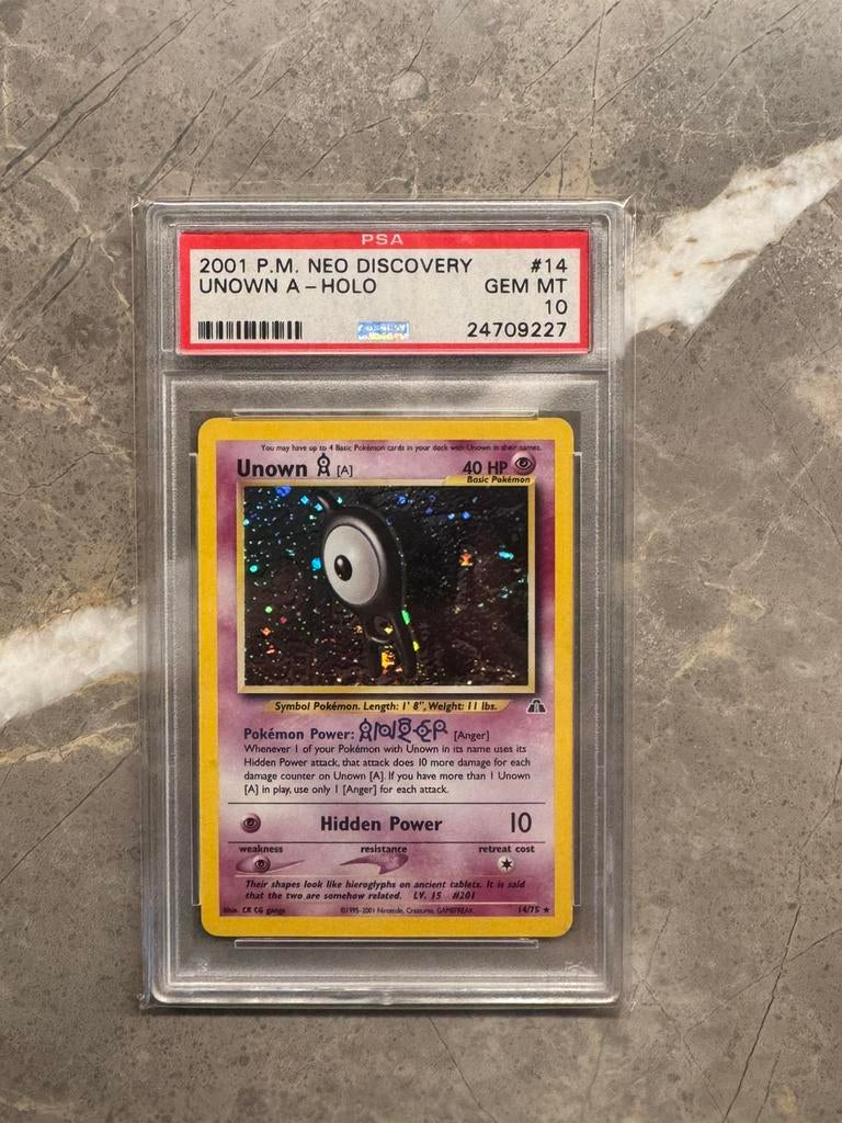 Pokemon Neo Discovery Unown A Holo PSA 10, Ophalen of Verzenden, Zo goed als nieuw