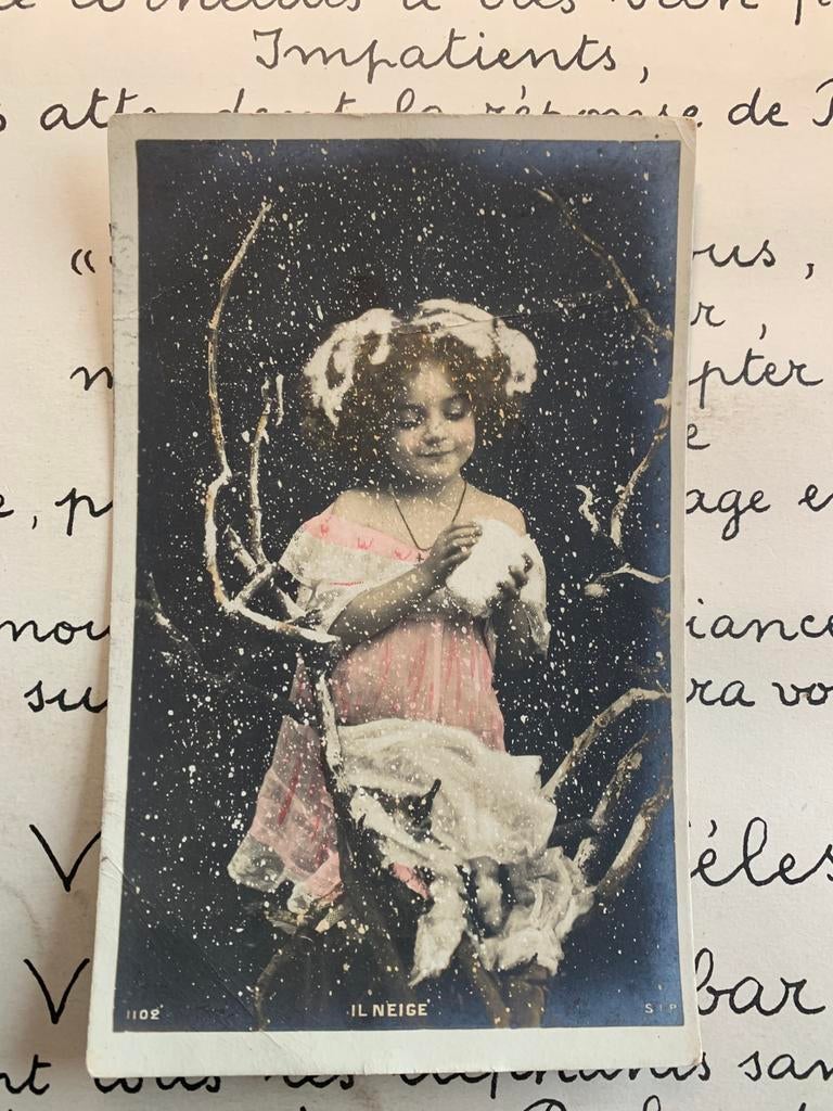 1908 Il neige - Het sneeuwt - meisje met sneeuwbal, Verzamelen, Ophalen of Verzenden, Voor 1920, Gelopen, Kinderen