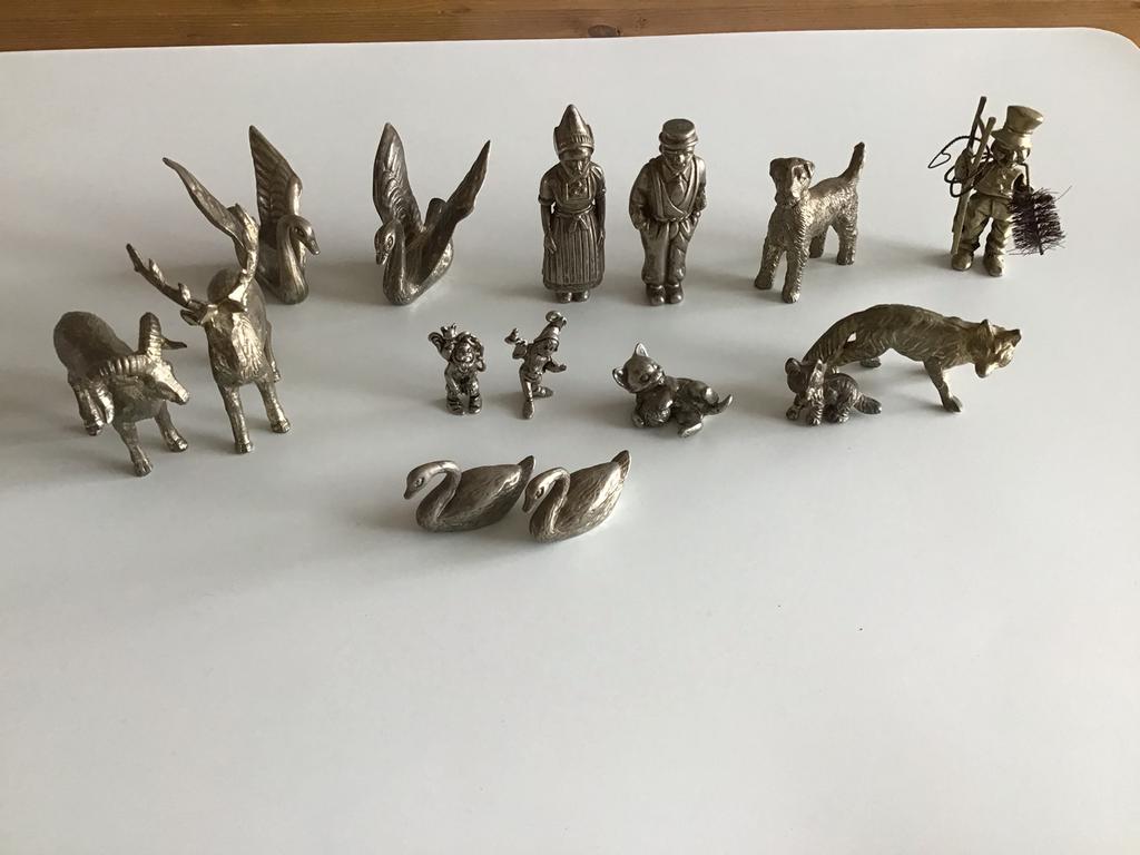 Miniatuur beeldjes  tinnen metalen verzilverd vintage 15X, Ophalen of Verzenden, Zo goed als nieuw, Dier