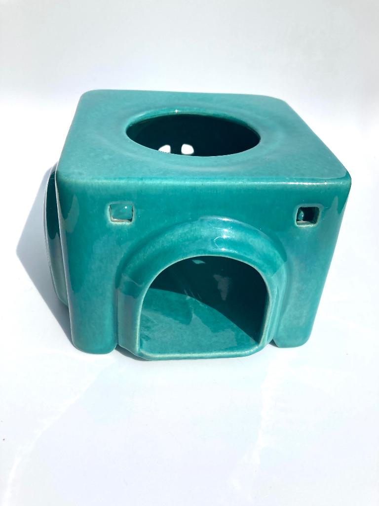 Art Deco theestoof theelicht keramiek petrol turquoise, Antiek en Kunst, Ophalen of Verzenden