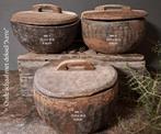 grote oude schaal hout deksel sober stoer pot kruik trog, Ophalen of Verzenden, Nieuw