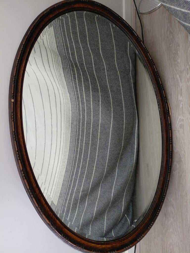 Antieke spiegel - eiken, Huis en Inrichting, Woonaccessoires | Spiegels, Ophalen, Gebruikt, Minder dan 100 cm, Ovaal