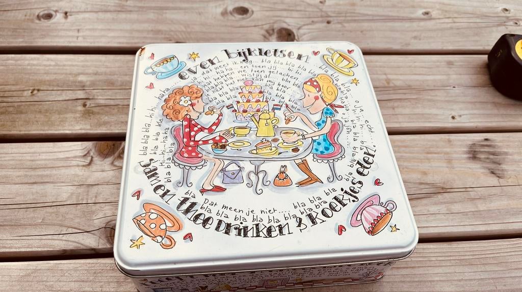 Blond Amsterdam koektrommel, Gebruikt, Voorraadpot, Metaal, Meerkleurig