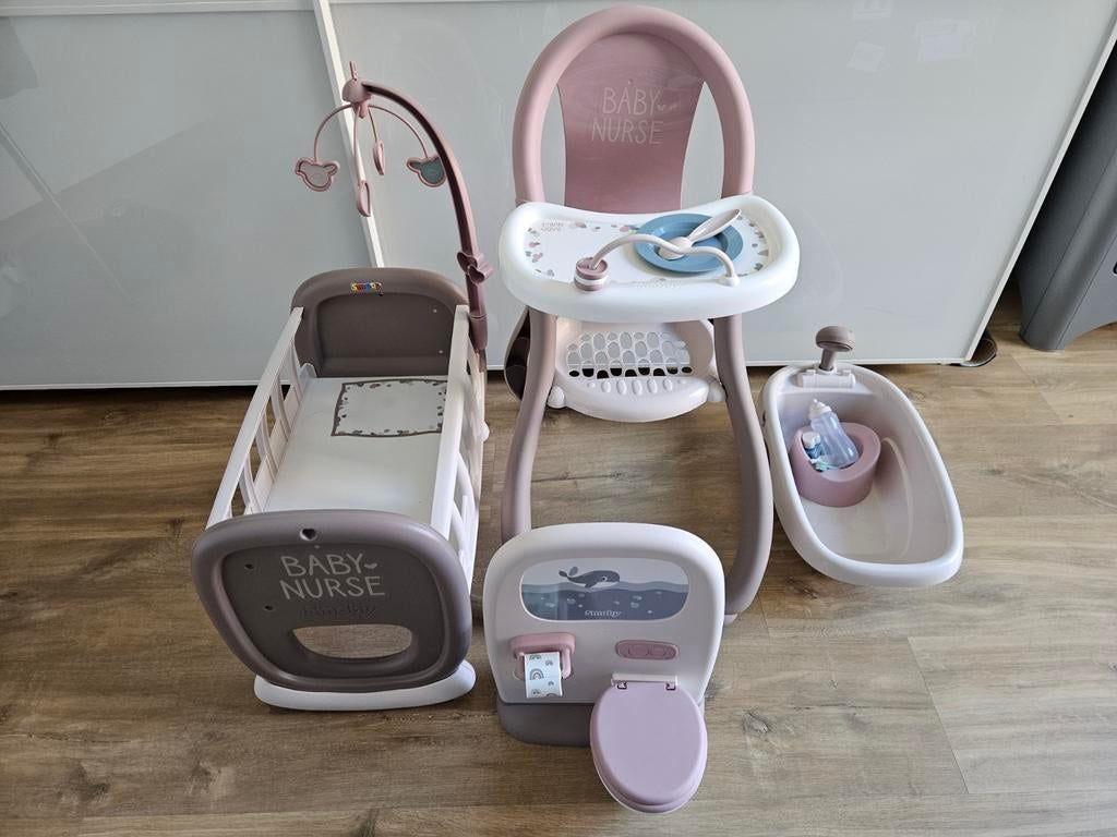 Smoby Baby Nurse Wieg, Kinderstoel, Bad & Toilet Set, Ophalen, Gebruikt, Babypop