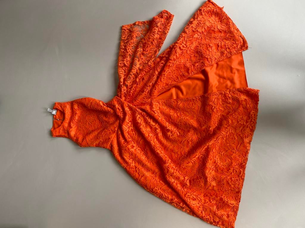 Oranje kanten lace jurk, Ophalen of Verzenden, Zo goed als nieuw, Maat 34 (XS) of kleiner, Carnaval