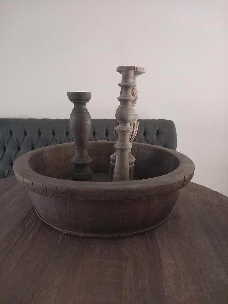 oude houten olijfbak, Huis en Inrichting, Woonaccessoires | Schalen en Manden, Zo goed als nieuw, Schaal, Rond, Hout, Ophalen