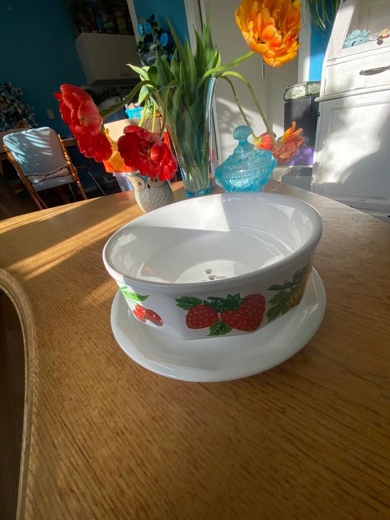 Fruittest, wit aardewerk met mooie fruit afbeelding.  Gaaf., Ophalen of Verzenden