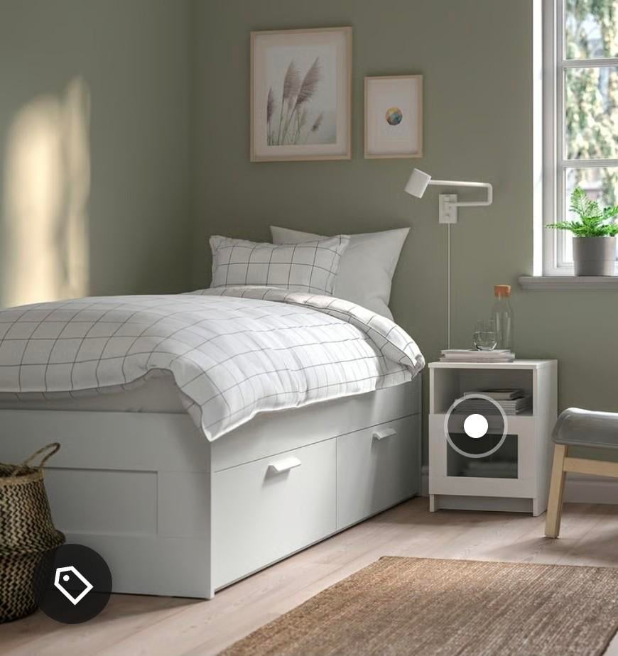 Compleet Ikea Brimnes eenpersoonsbed bed lattenbodem,matras, Eenpersoons, Wit, Ophalen of Verzenden, Zo goed als nieuw