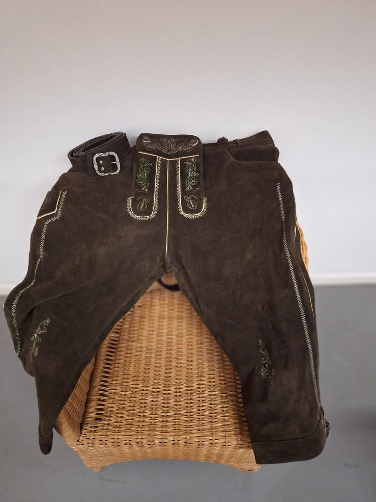 Te Koop: Zeer mooie  donkerbruine lederhose. Maat 58., Ophalen, Maat 56/58 (XL), Kleding, Overige thema's