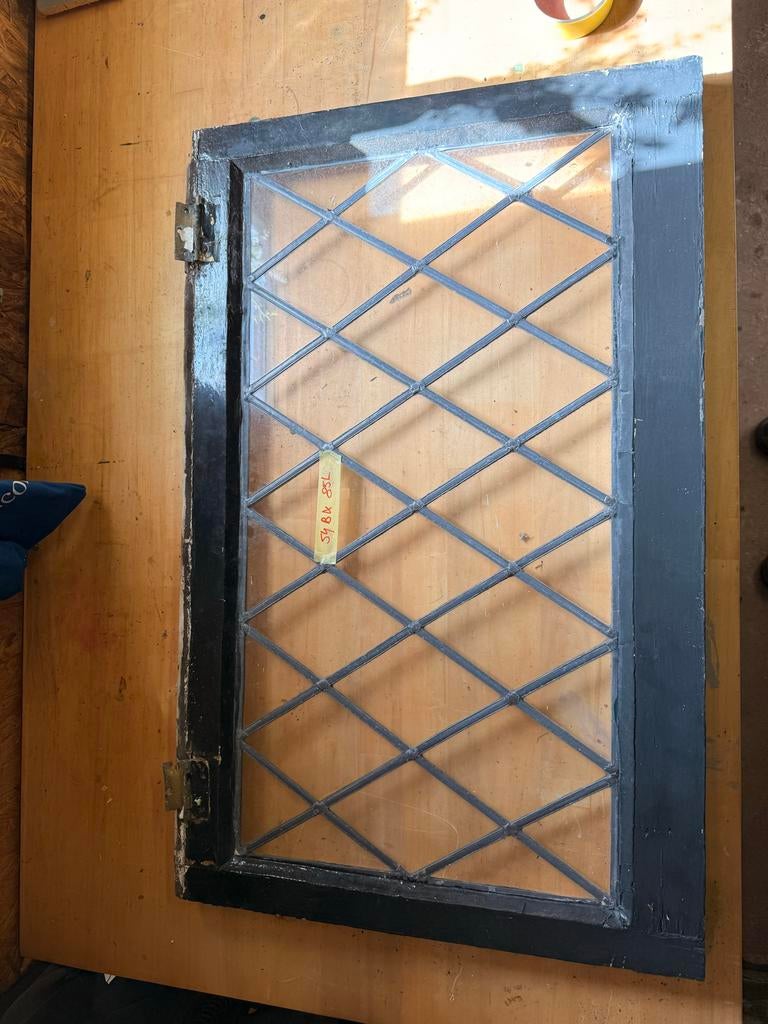 4 originele jaren '20/30 glas in loodramen met ruit motief, Doe-het-zelf en Verbouw, Glas en Ramen, Ophalen, Gevelraam of Ruit