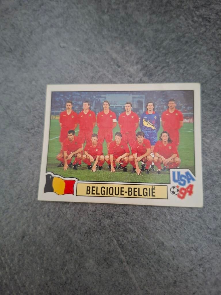 Panini sticker WK 94 USA. Elftalfoto België., Verzenden, Zo goed als nieuw, Sticker