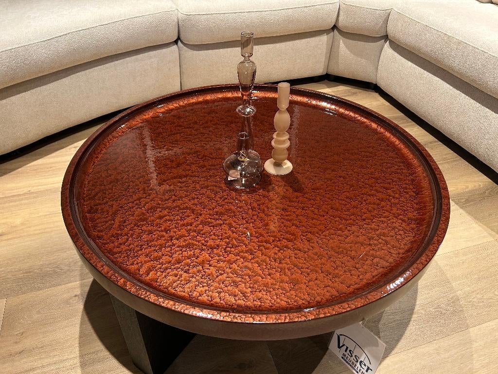Salontafel roodkleurig, Ophalen, 100 tot 150 cm, Info@vissermeubelen.nl, Rond