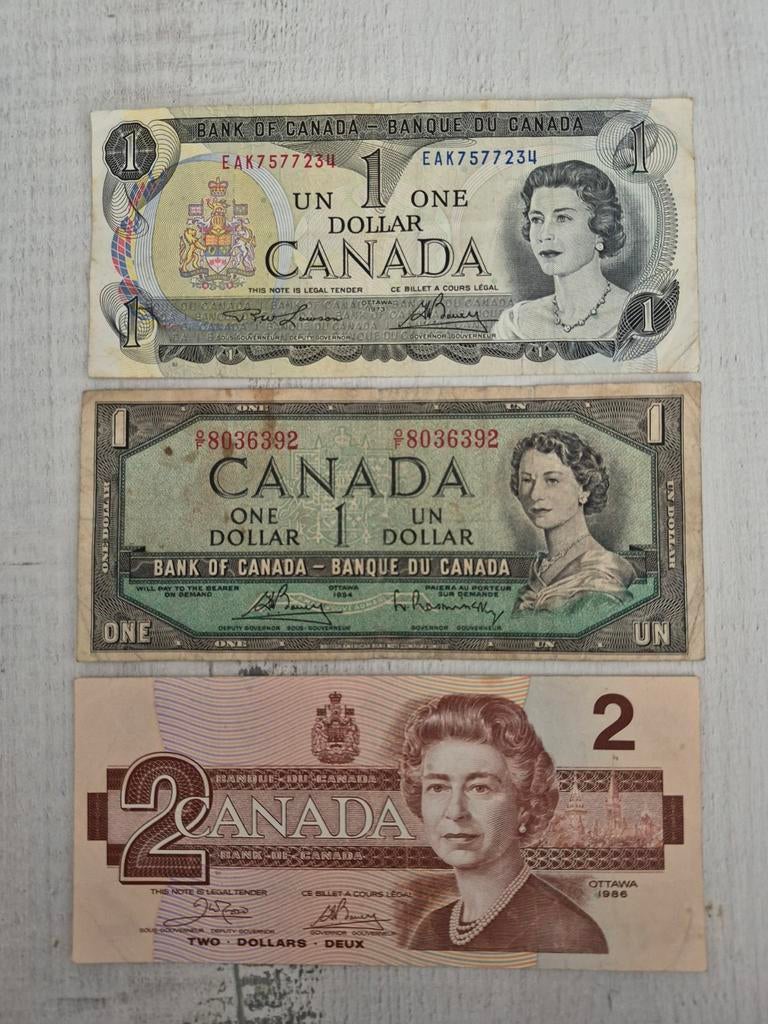 Canada  bankbiljetten 1 en 2 dollar, Postzegels en Munten, Bankbiljetten | Amerika, Ophalen of Verzenden, Noord-Amerika