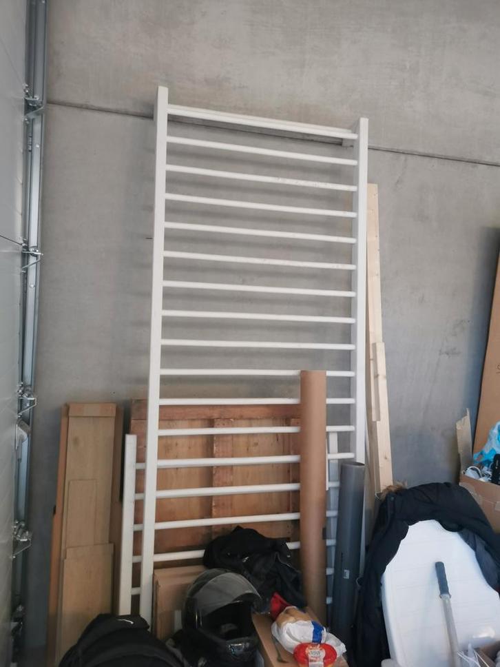 Houten barrière / rek / klimrek, Huis en Inrichting, Slaapkamer | Bedden, Gebruikt, Eenpersoons, 100 cm, 200 cm, Hout, Wit, Ophalen of Verzenden