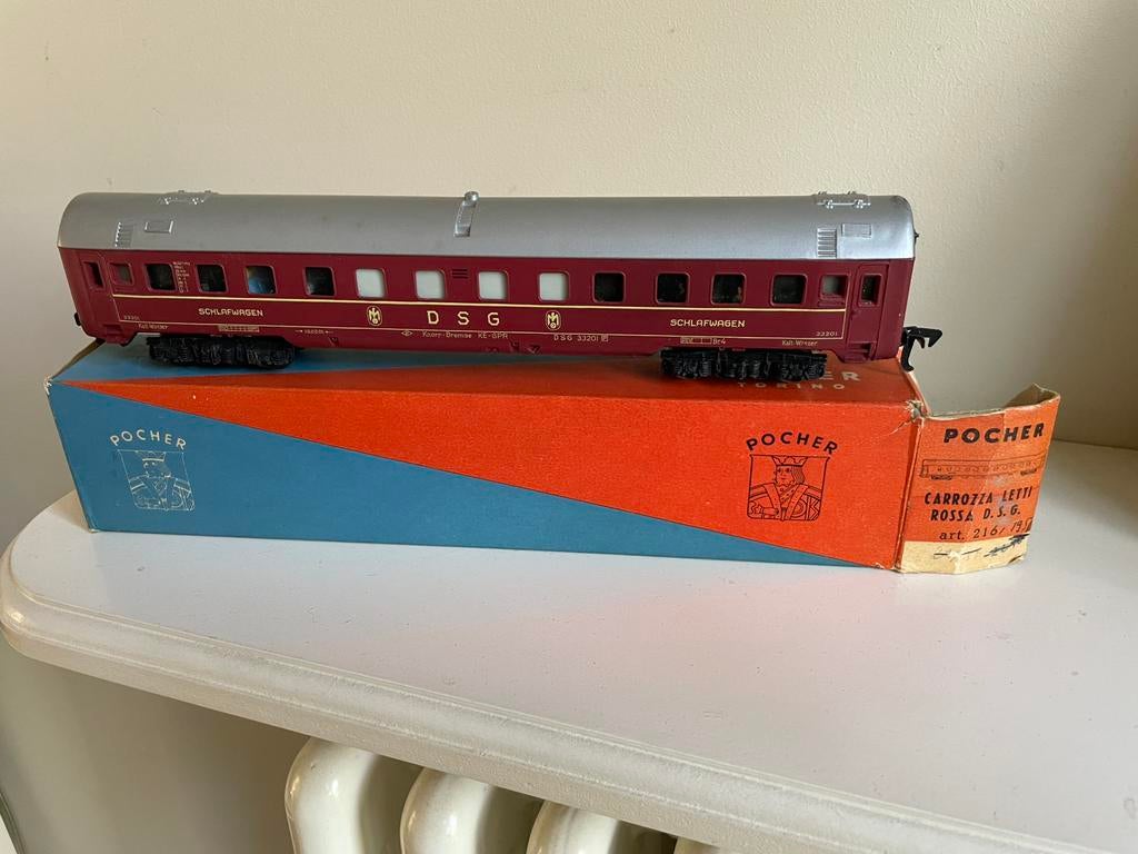 Zeldzame Pocher H0 216 DSG Slaaprijtuig (1959) met interieur, Hobby en Vrije tijd, Modeltreinen | H0, Overige merken, Gelijkstroom of Wisselstroom