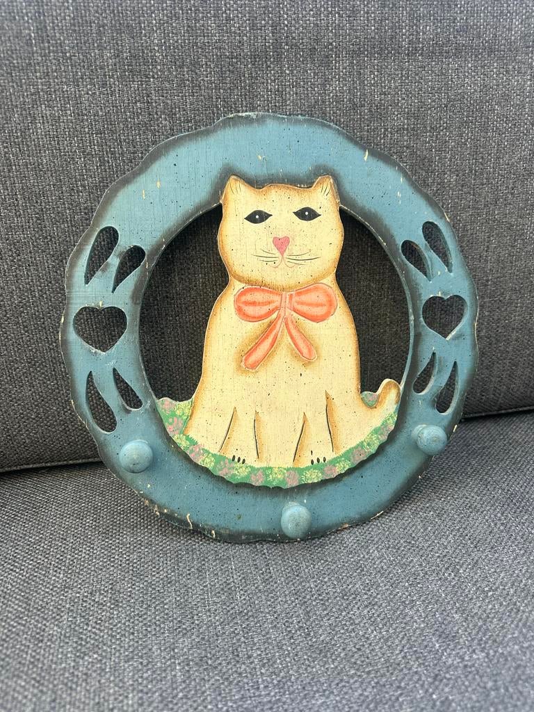 Leuke wandhaak katten thema - Blauw/Wit, Overige materialen, Gebruikt, Wandhaken, Ophalen of Verzenden