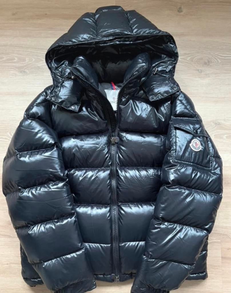 Zwarte moncler maya, Verzenden, Zo goed als nieuw, Maat 52/54 (L), Zwart