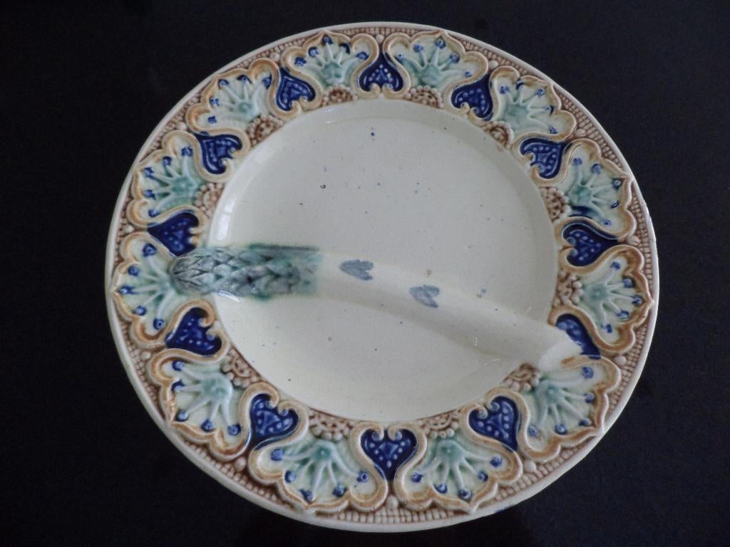 ca 1900 rond bord schotel Asperges barbotine schaal WASMÜEL, Ophalen of Verzenden