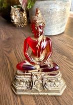 Beeldje Boeddha glas rood goud religie vintage beeld hars, Ophalen of Verzenden