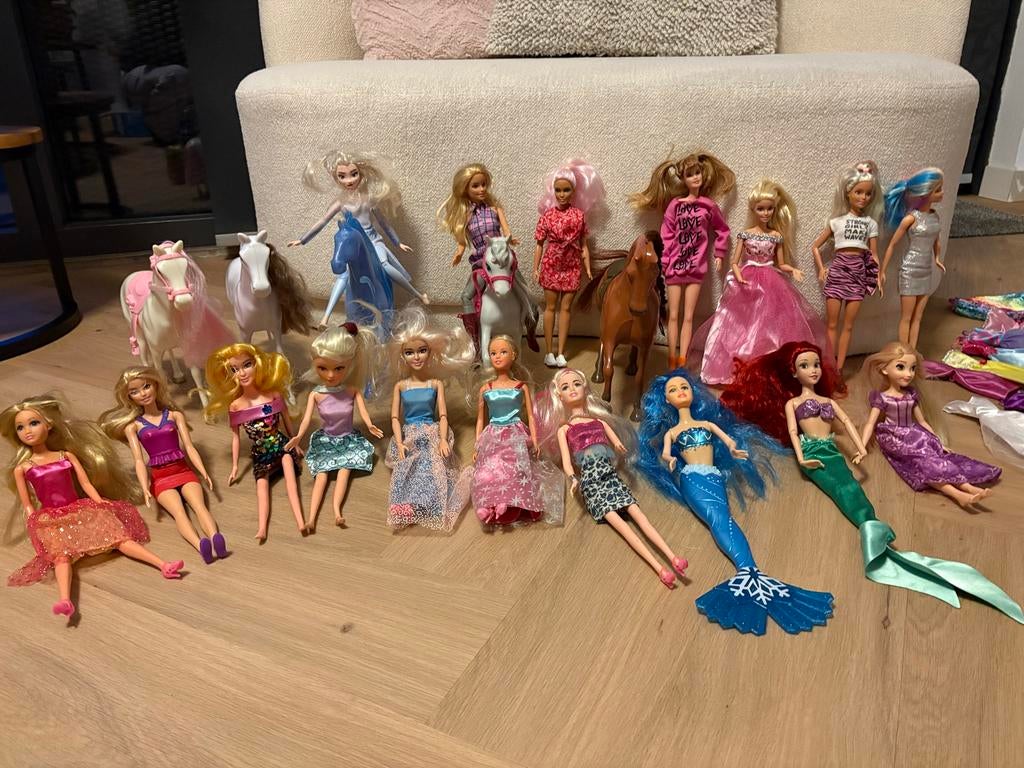 Grote Barbie & Disney poppen collectie met paarden en kledin, Ophalen, Gebruikt, Meisje