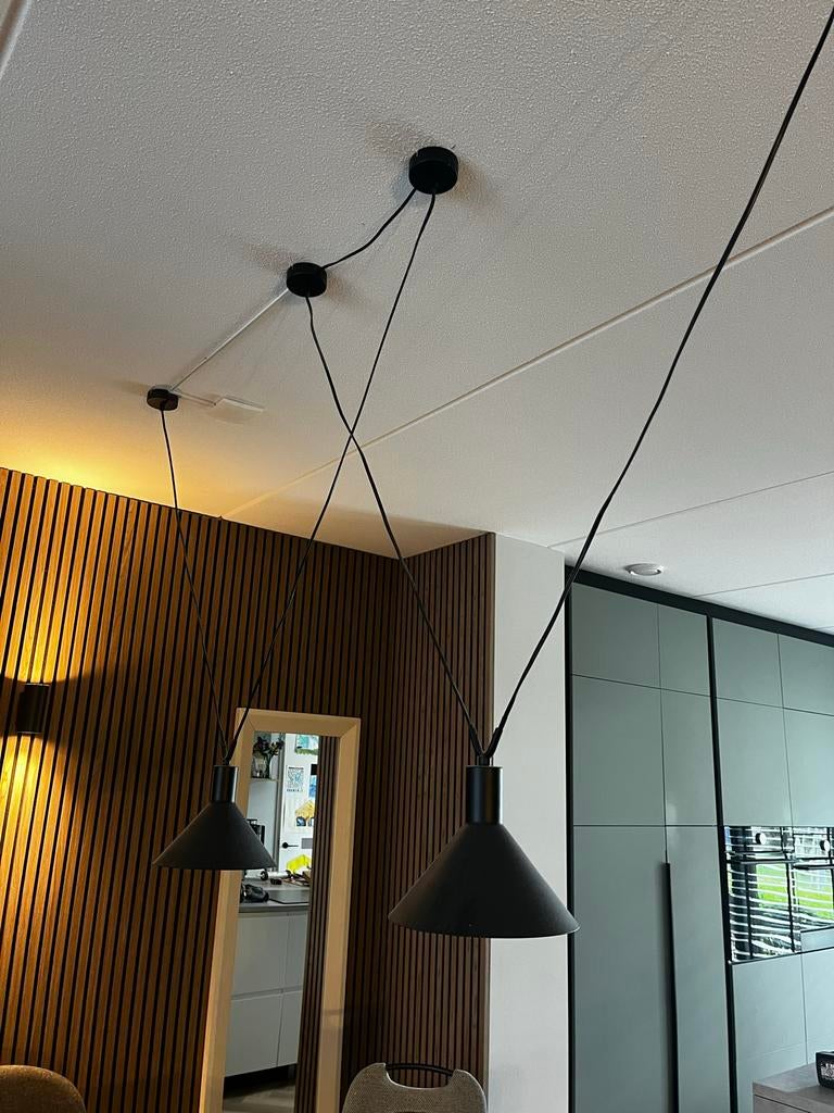 Moderne zwarte hanglamp voor boven de eettafel, Ophalen, Zo goed als nieuw, Metaal, 75 cm of meer