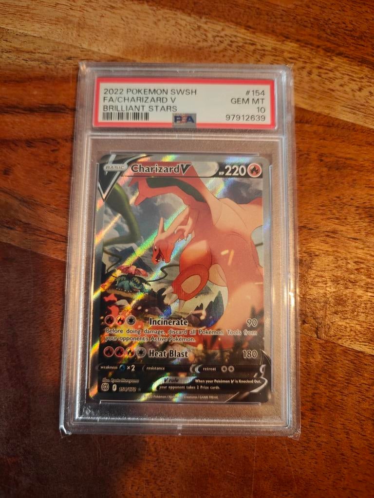 Charizard V 154 Brilliant Stars PSA 10, Ophalen of Verzenden, Nieuw, Losse kaart