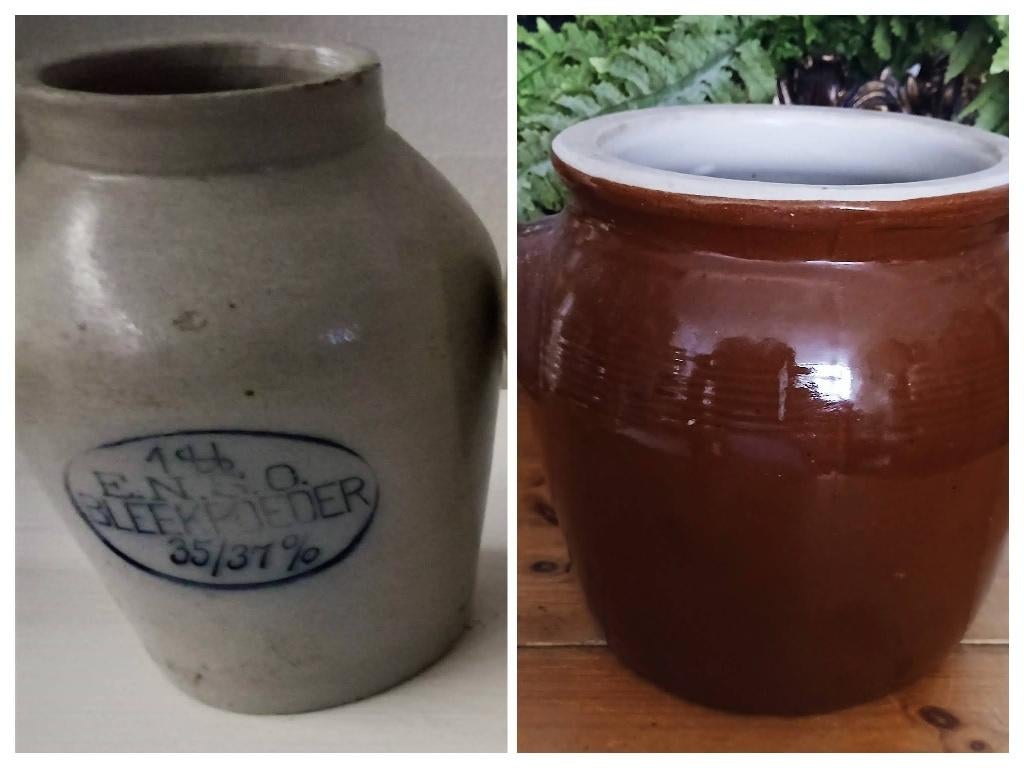 Gres pot ENSO bleek en bruin geglazuurd, Antiek en Kunst, Curiosa en Brocante, Ophalen of Verzenden