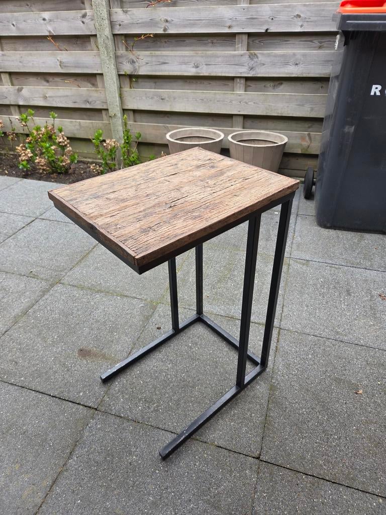 Laptoptafel bijzettafel met houten blad en metalen frame, Ophalen, Nieuw