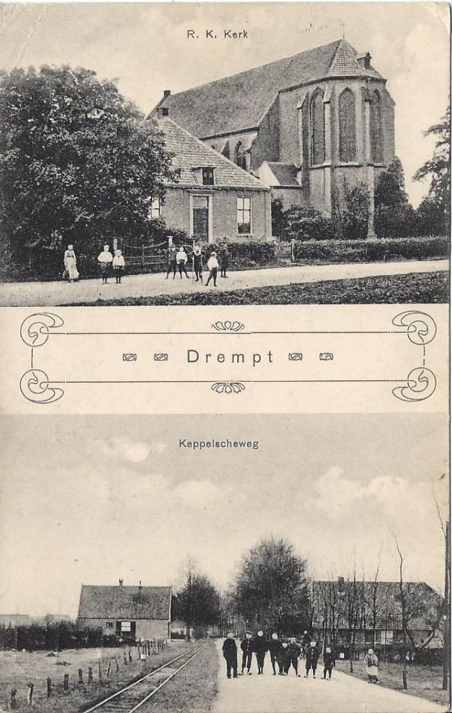 Drempt (Gld.) Keppelscheweg, Kerk, Volk, Tramstempel 1915, Verzamelen, Ophalen of Verzenden, Voor 1920, Gelopen, Gelderland
