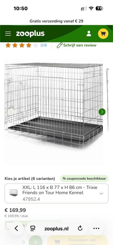 Trixie hondenbench XXL L116xB77xH86, Dieren en Toebehoren, Ophalen, Gebruikt