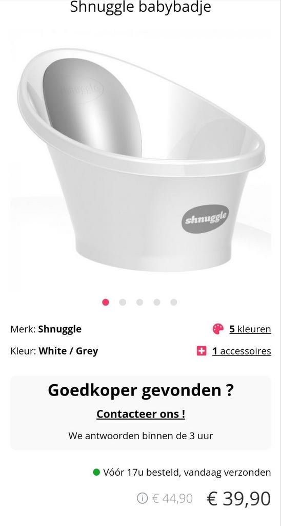 Shnuggle babybadje wit grijs 39 x 62 x 36 cm bad badje, Kinderen en Baby's, Ophalen, Badje