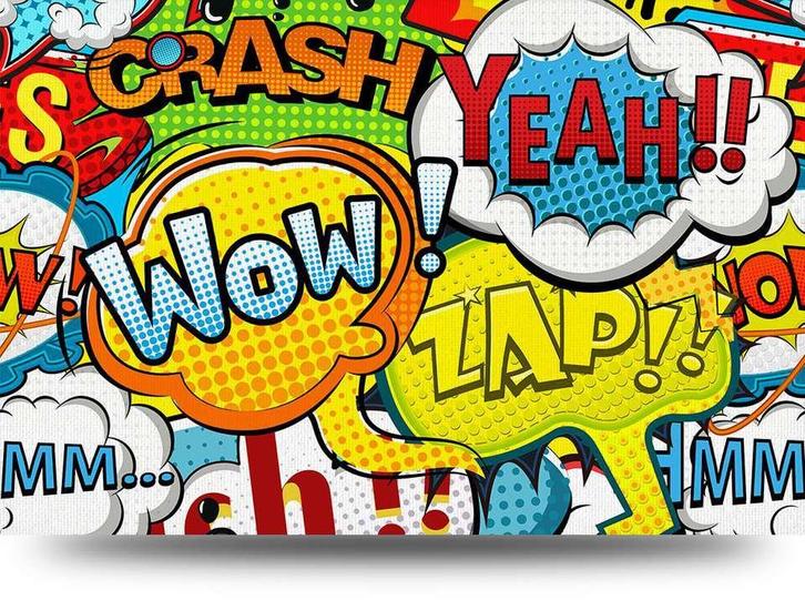 Canvas schilderij popart cartoon bubbles Omg - 150 x 100 cm, Antiek en Kunst, Kunst | Schilderijen | Abstract, Ophalen