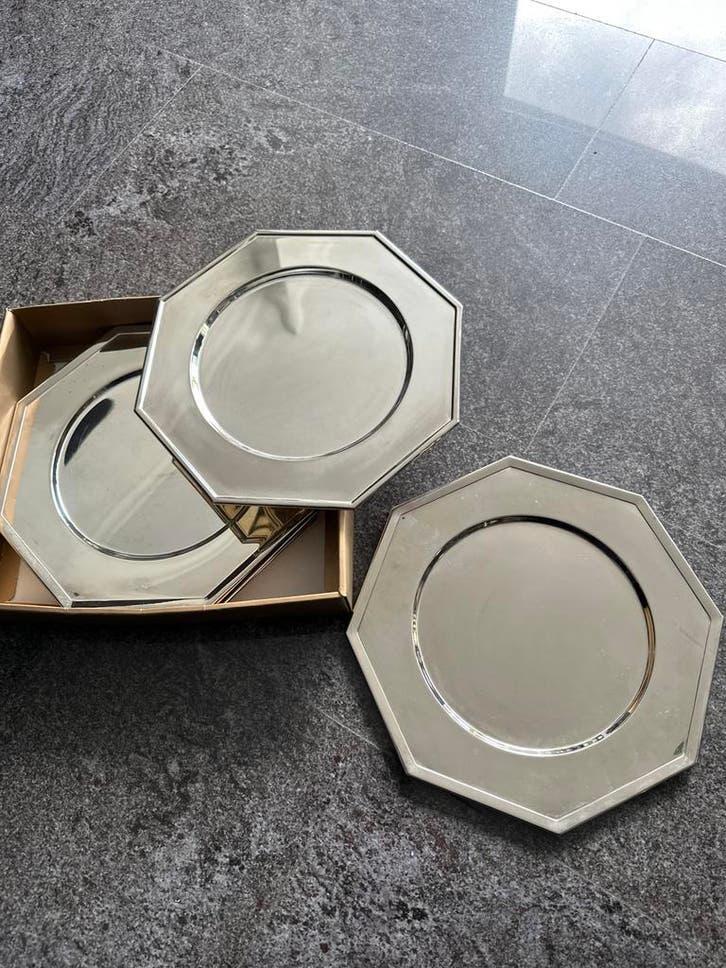 Set van 8 zilverkleurige metalen onderborden, achthoekig, Ophalen of Verzenden