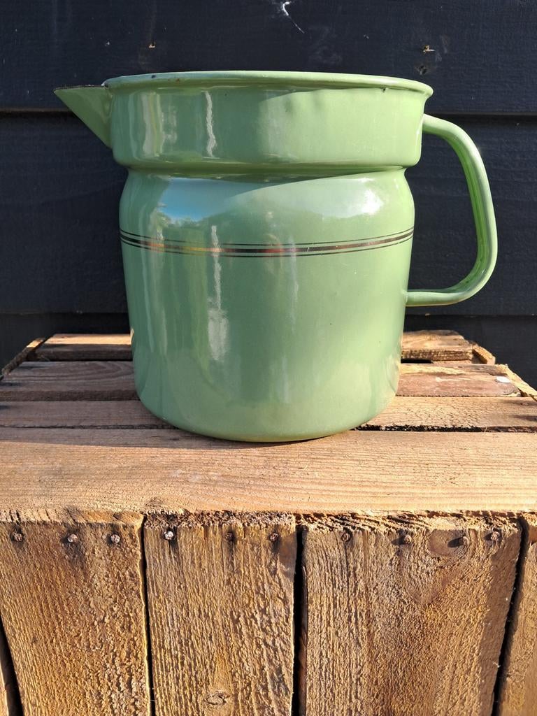 Mooie grote emaille melkkoker met bies., Ophalen of Verzenden