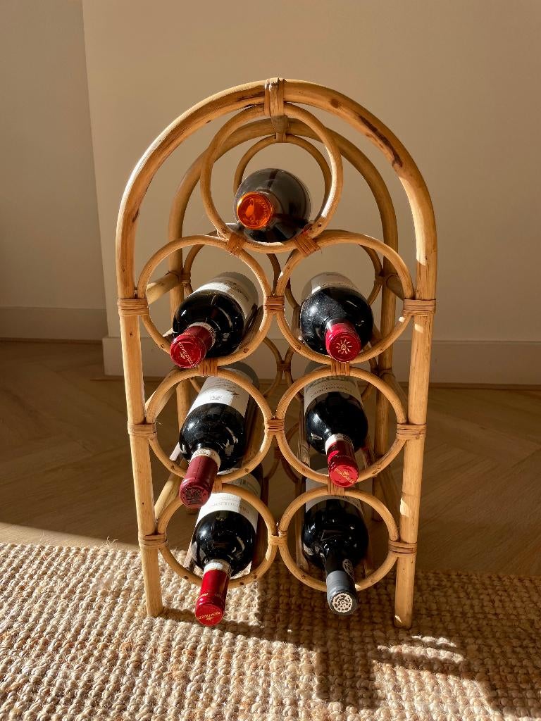 Rotan / bamboe wijnrek - plaats voor 7 flessen, Ophalen, 5 tot 15 flessen, Zo goed als nieuw, Minder dan 50 cm