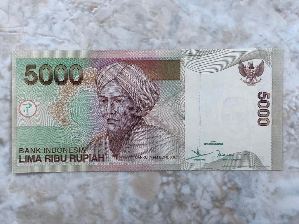 5000 rupiah 2001, Indonesië., Postzegels en Munten, Bankbiljetten | Azië, Verzenden, Zuidoost-Azië, Los biljet