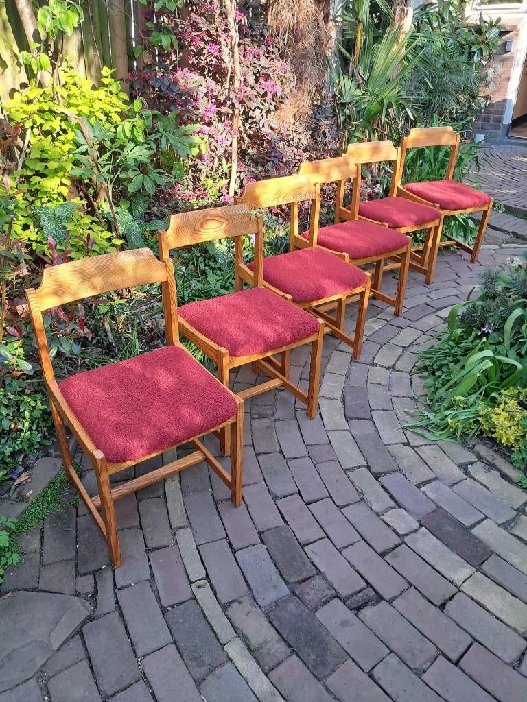 6 Stuks Vintage Stoelen, Huis en Inrichting, Stoelen, Gebruikt, Stof, Vijf, Zes of meer stoelen, Rood