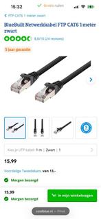 BlueBuilt Netwerkkabel STP CAT6 1 meter zwart, Ophalen of Verzenden, Nieuw