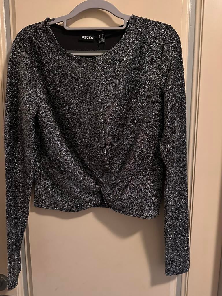 Glitter blouse, maat M, Ophalen of Verzenden, Zo goed als nieuw, Zwart, Lange mouw