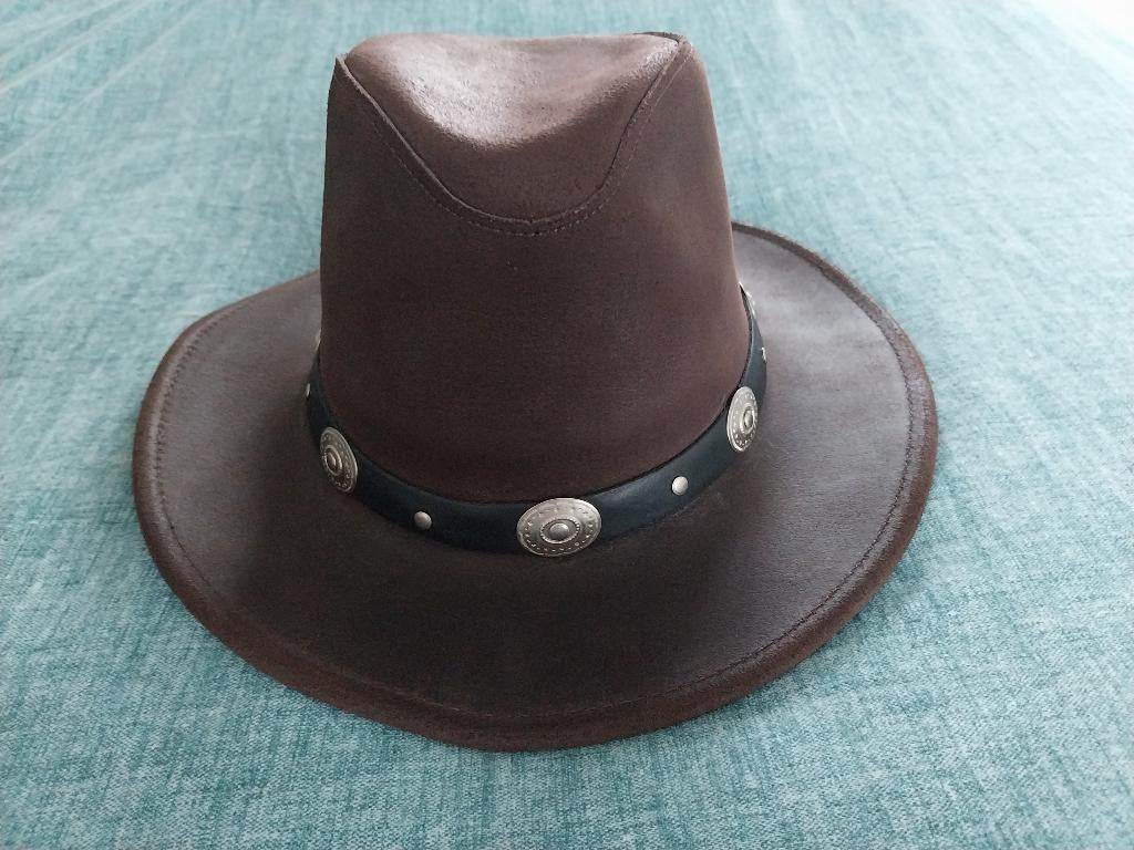 Stars and Stripes donker bruin leren western hoed 52 NIEUW, Stars and Stripes, Hoed, Jongen of Meisje, Nieuw