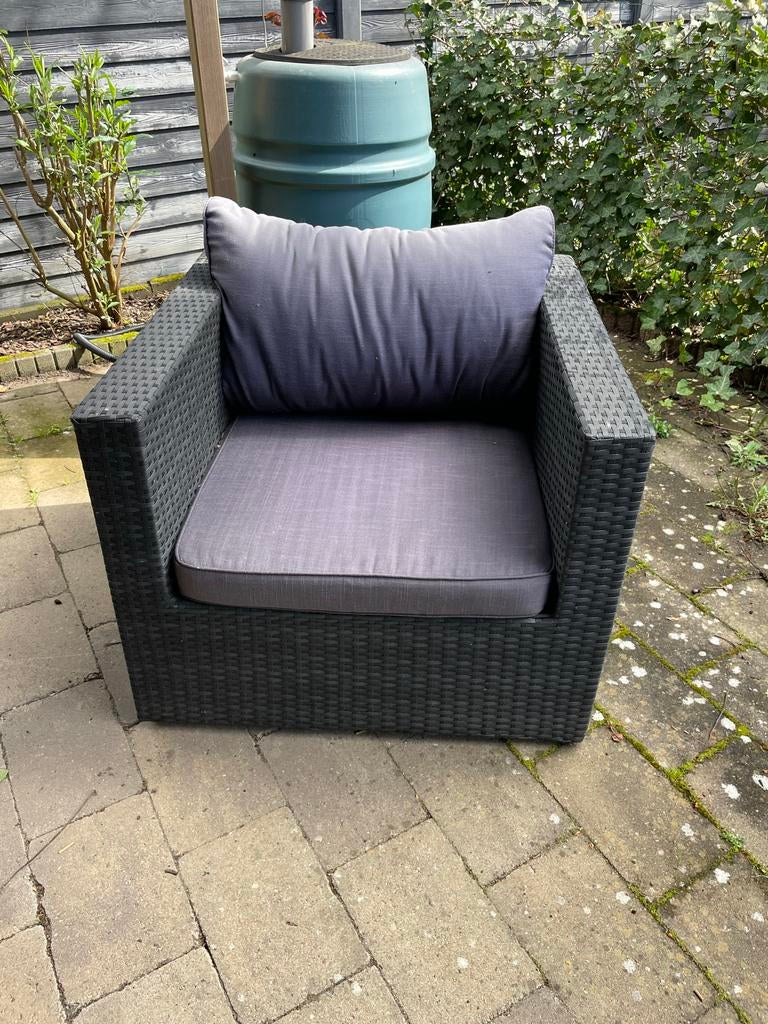2x Lounge stoel met kussens - 83x83x65 cm, Tuin en Terras, Tuinstoelen, Ophalen, Gebruikt, Wicker