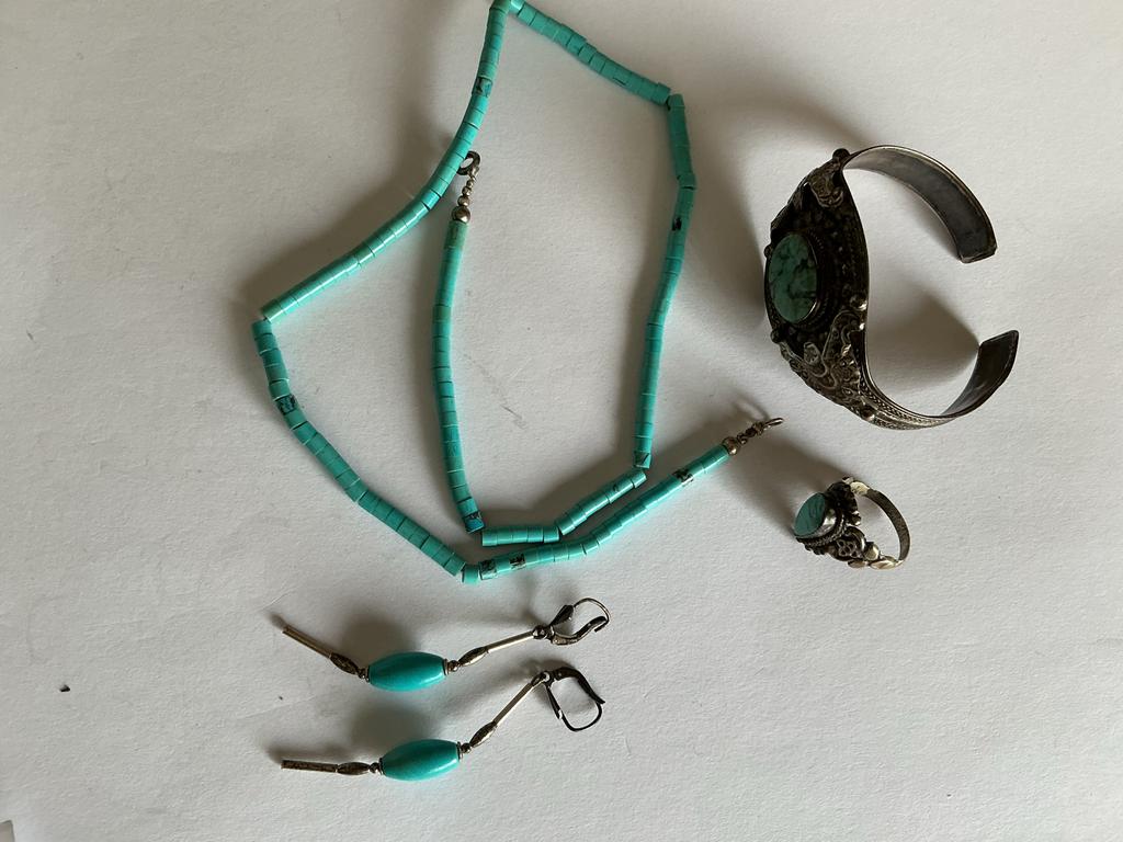 Vintage Zilveren Sieradenset met Turkoois, Sieraden, Tassen en Uiterlijk, Gebruikt, Blauw, Ophalen of Verzenden, Met edelsteen