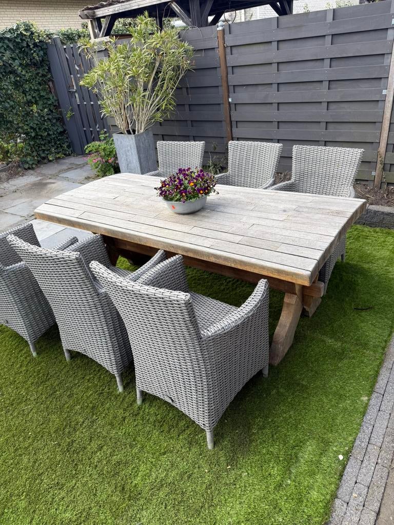 Massief Eiken Tuintafelset + 6 stoelen, Tuin en Terras, Ophalen of Verzenden, Zo goed als nieuw