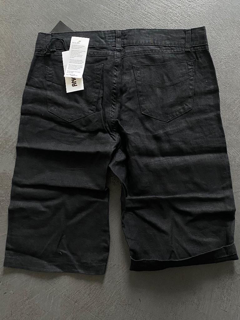 F849 Nieuw: Angels mt. 36=S korte linnen broek capri bermuda, Kleding | Dames, Broeken en Pantalons, Kort, Zwart, Nieuw, Ophalen of Verzenden