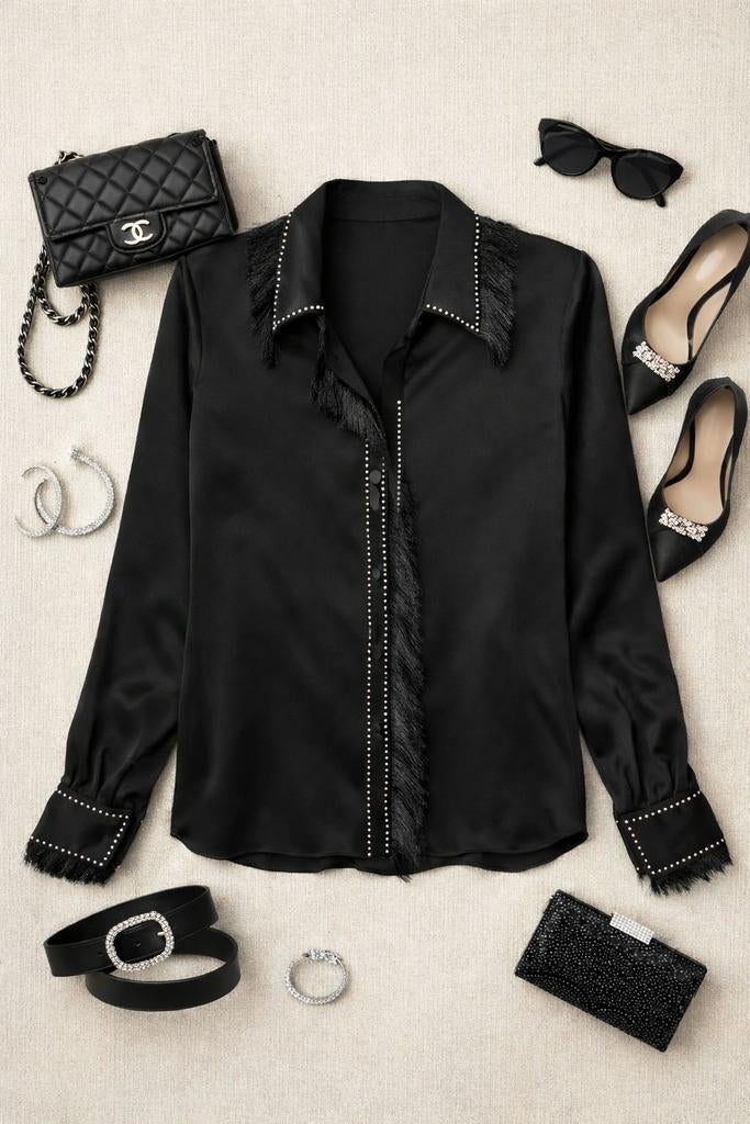 Radical blouse met studs en franjes maat M, Kleding | Dames, Maat 38/40 (M), Zwart, Nieuw, Ophalen of Verzenden