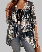 Zwarte bloemen kimono met 3/4 mouwen (46-54), Verzenden, Nieuw, Zwart, Trui of Vest