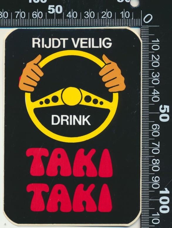 Sticker: Taki Taki - Rijdt veilig (1), Ophalen of Verzenden, Zo goed als nieuw, Bedrijf of Vereniging