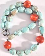 Prachtige ketting met turquoise stenen., Sieraden, Tassen en Uiterlijk, Ophalen of Verzenden, Zo goed als nieuw, Blauw, Steen of Mineraal